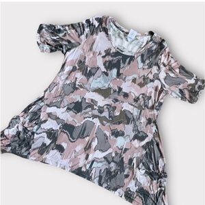 LOGO by Lori Goldstein Pink and Gray Tie Dyed Tunic Top